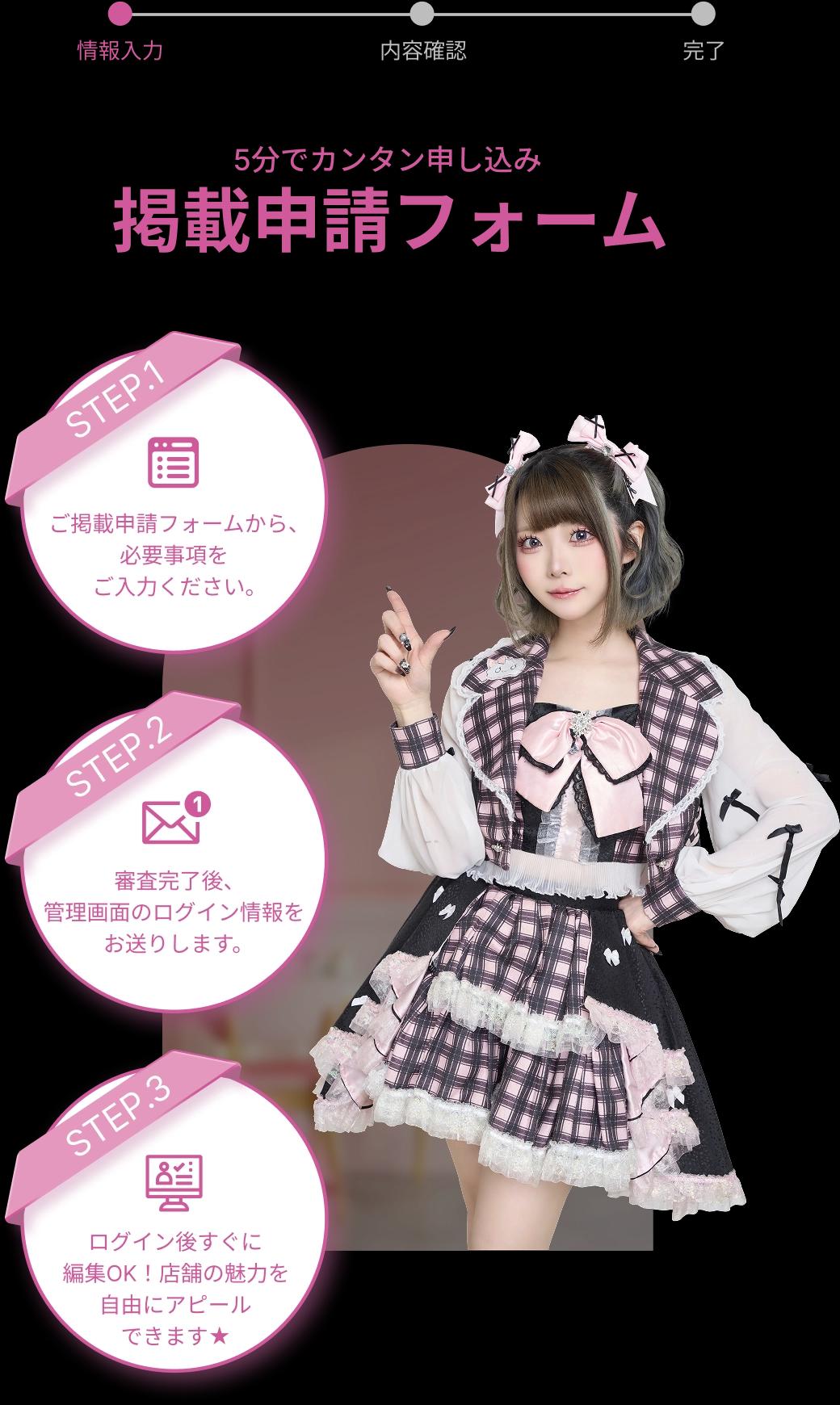 掲載申請フォームの説明と説明をする女性